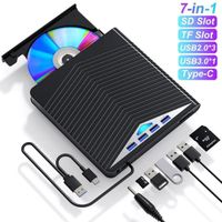 Lecteur Graveur DVD CD Externe USB 3.0 Portable - FANTEC - 7 en 1 - Noir - Compatible Windows 11/10/8/7