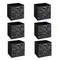 Five Simply Smart - Lot de 6 boites de rangement en tissu Botanical - 31x31x31cm - Noir