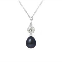 PERLINEA - Collier Perle de Culture d'Eau Douce AAA+ - Poire 8-9 mm - Noire - Argent 925 Millièmes - Bijoux Femme