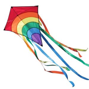 CERF-VOLANT Cerf-Volant monofil - Rainbow Eddy Red - pour Enfants - 65x74cm - INCL. Ligne de 80m, 8 queues Multicolores