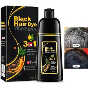SHAMPOING 500 ml 3 en 1 shampoing colorant noir,Shampooing Teinture Instantanée pour Cheveux gris,Quelques Minutes Teinture Naturelle Durable