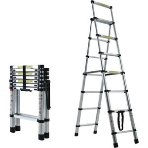 ECHELLE Echelle à 6+7 marches A-Frame Aluminium Extension Echelle télescopique Portable Pliable Anti-Dérapant 2.9in Widened Pedal Ladder