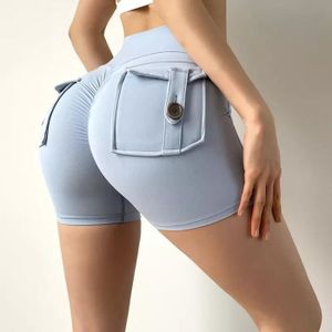 SHORT DE SPORT Short,TRY TO BN Shorts de Sport taille haute pour femmes,collant avec poche sur les fesses,collant de Fitness,de - Blue[A41391]