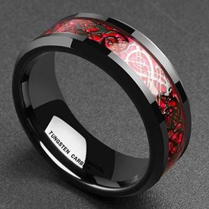 8 Mm Noir Titane Bague homme rouge en fibre de carbone Mariage Bande Bague