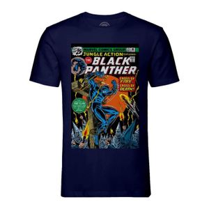 T-SHIRT T-shirt Homme Col Rond Bleu Black Panther Marvel Couverture BD Comics Super Hero Vintage