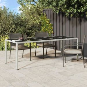 TABLE DE JARDIN  Meuble Table de jardin - Blanc - 250x100x75 cm - résine tressée verre trempé 50 KG