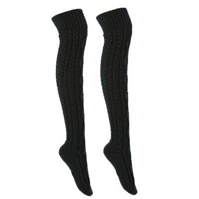Bas Extensibles Confort Chaussettes Souples Femme - Lot De 2 Paires - Style Froissé Long - Taille 42-45 - Blanc/Noir Accessoire Mode Femme