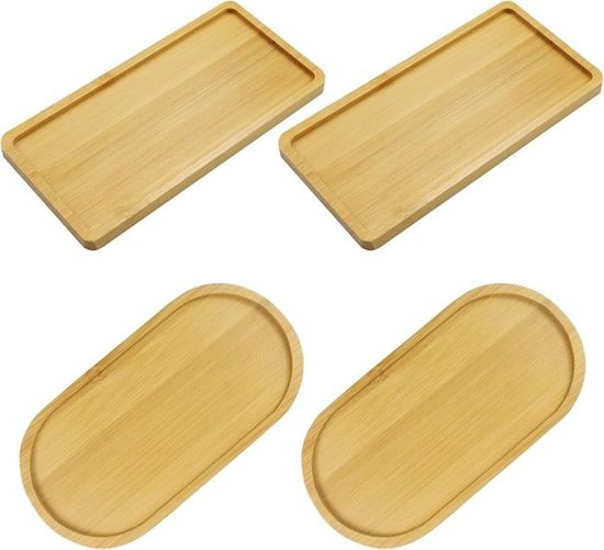Plateaux Ovales En Bois – Lot De 4 – Pour Tasses, Bougies, Mini Plantes – Décoration Table Naturelle