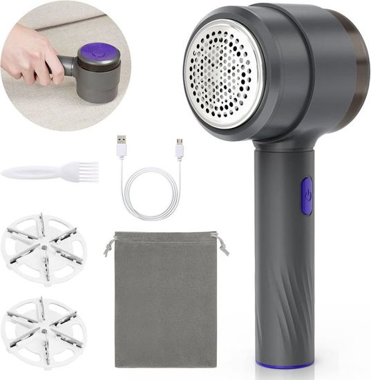Rasoir Anti Bouloche Électrique avec Brosse Anti-Peluche, 2000 mAh Batterie Rechargeable Intégrée, 2 Lames Remplaçables, 3 Vitesses Réglables, Écran LED, Câble USB-C