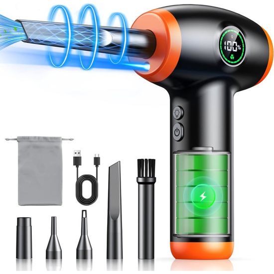 Souffleur PC Air Comprimé 3 Vitesses 100000 Tr/min - 9000mAh Batterie & LED - Nettoyeur Ordinateur & Voiture