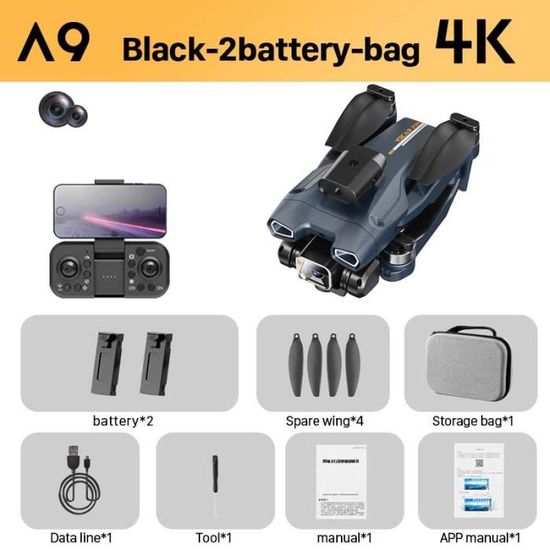 Drone Pliable Quadricoptère Noir Avec Double Caméra 4K - Jouet RC Intelligent