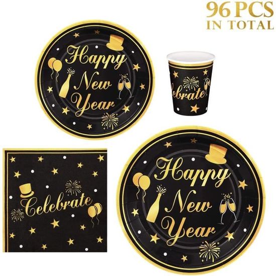 Serviettes Nouvel An 2026 Noir Et Or - 40 Pièces Jetables 33x33cm - Décoration De Table