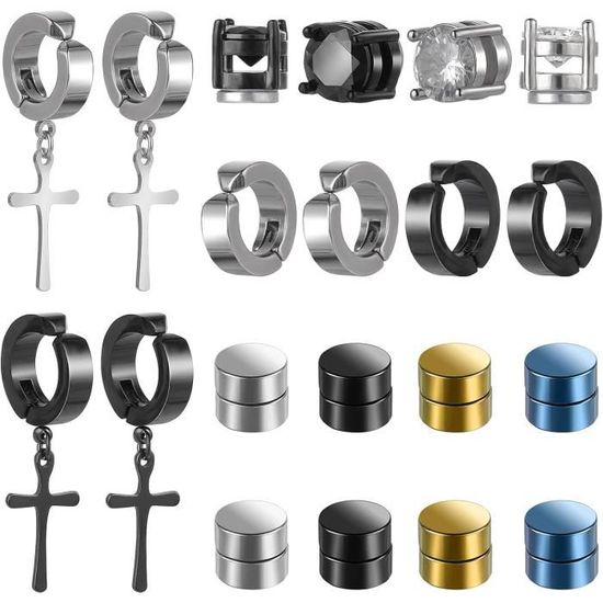 Boucles 12mm 16mm 20mm 3 Paires De Boucles D'oreilles Créoles Homme | Acier Inoxydable Noir - 12/16/20mm Bijoux Homme Unisexe