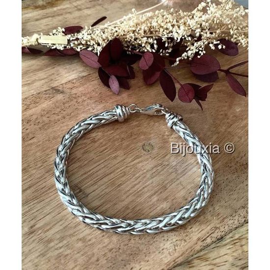 Bracelet artisanal, chaîne gourmette plate de 12 mm de large. Argent massif 925, 50 grammes. Fabriqué en Italie. - France