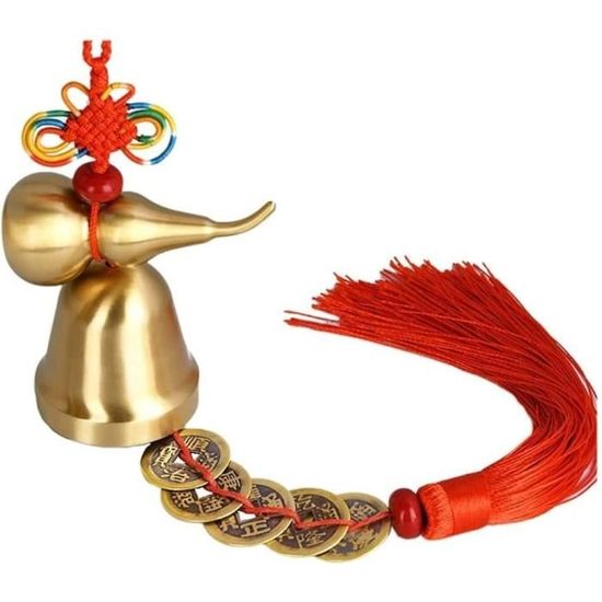 Carillons éoliens Feng Shui - 2 Pièces Avec 5 Pièces Impériales - Décoration Porte-bonheur Pour Jardin, Maison, Voiture - Métal Doré - 17 Cm