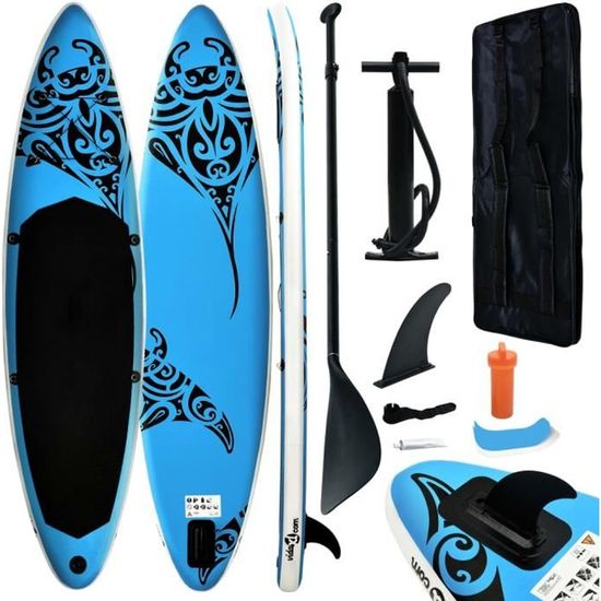 4495MODE® Pack Stand up paddle gonflable Planche de surf - Ensemble de planches SUP gonflables 320x76x15 cm Bleu