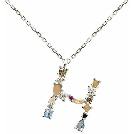 Pendentif Lettre H Argent 925/000 Rhodié - Bijou Mixte Femme Homme Enfant Personnalisé