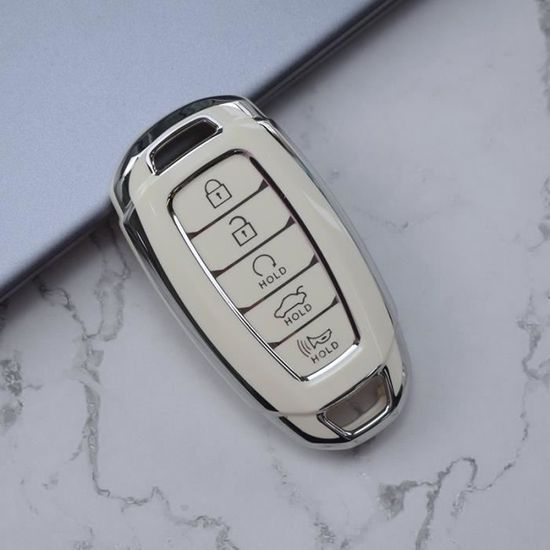 Couverture blanche à 5 boutons Porte clés pour Hyundai i30 Ix35, housse de clé de voiture