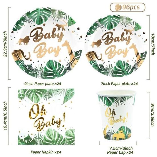 Set Vaisselle Papier Anniversaire Jungle Animaux - 37 Pièces Tigre | Assiettes, Serviettes, Nappe | Enfants