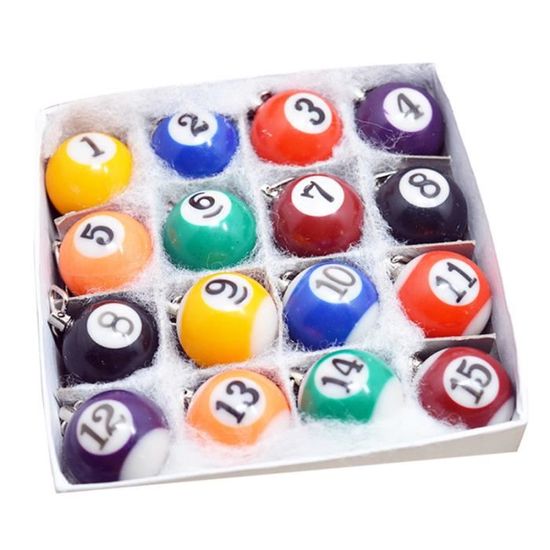 Topteam Lot De 16 Porte-Clés Boules De Billard - Mini Boules De Pool Colorées, Accessoire Cadeau Pour Joueurs De Billard