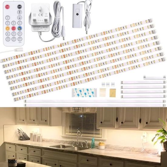 Lot De 3 Lampes LED à Piles Avec Télécommande - éclairage Sous Armoire, 12 Couleurs RGB, Minuterie - Blanc - 3