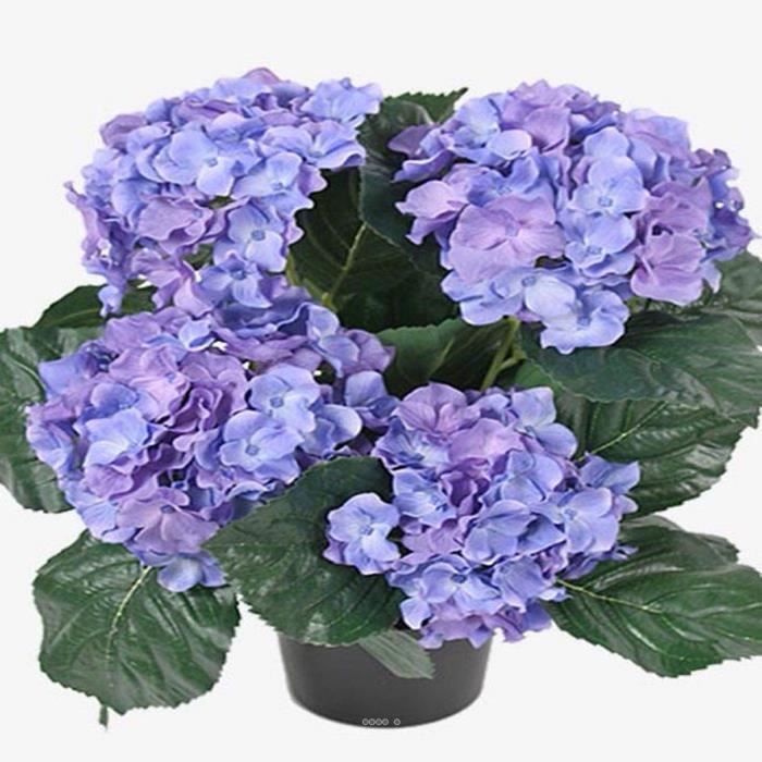 Hortensia en pot artificiel leste H 40 cm 5 superbes tetes Bleu royal