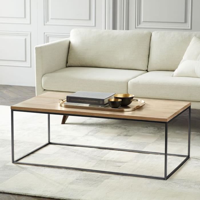 LARATHY Table Basse Style Industriel -Table de Salon - bois et métal noir