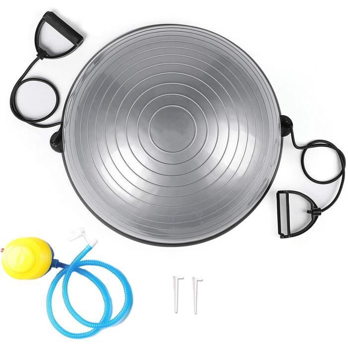 Balance Trainer Ball, 58 cm Ballon d’Équilibre avec Cordes Élastiques, Demi-Ballon avec Câbles de Résistance et Pompe à Pied,Gris