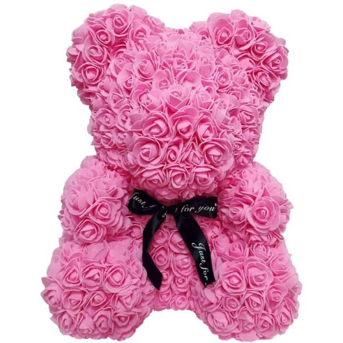 Fleur de rose en ours - Pour cadeau d'anniversaire et saint valentin - rose