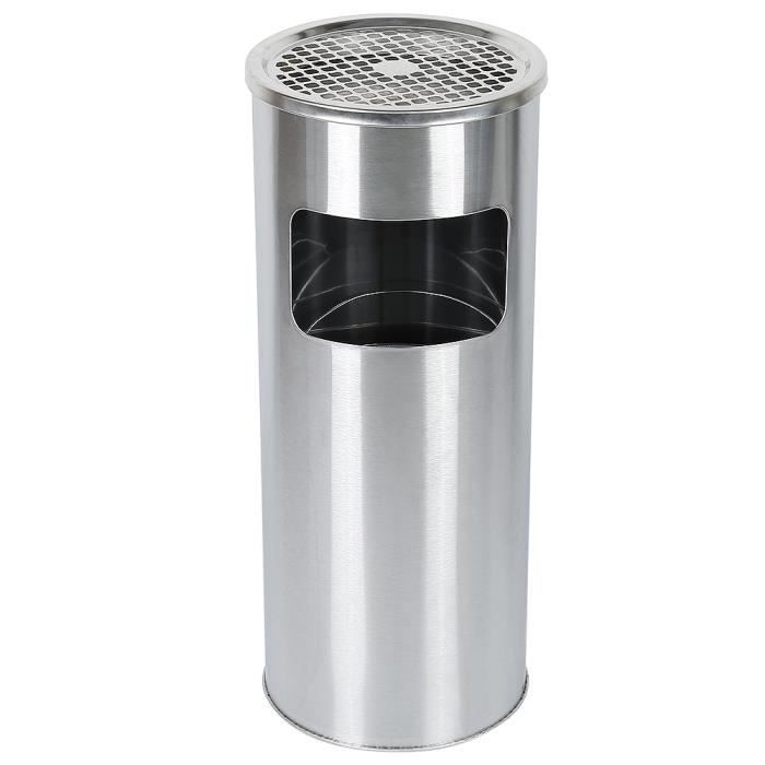 POUBELLE EN ACIER INOXYDABLE ROND AVEC CENDRIER POUBELLE EXTERIEUR - ø25 x 60 cm