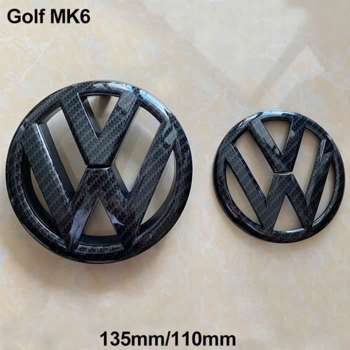 2pcs Insigne logo emblème avant 135mm + arrière 110mm Fibre Carbone Noir pour Volkswagen VW golf 6 VI MK6