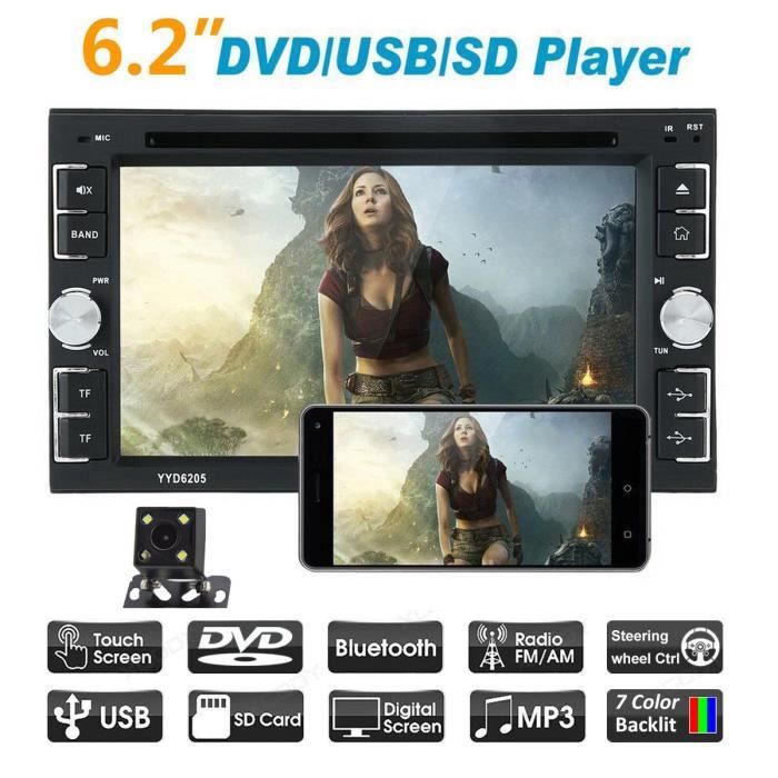 Universel 2 din voiture lecteur Bluetooth Radio 2din Android avec caméra de recul 6.2 -écran tactile vidéo MP5 lecteur lecteur DVD d