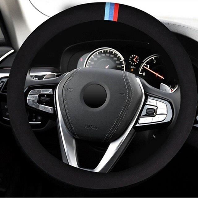 Couvre volant en cuir véritable adapté pour BMW toutes les séries cuir + fibre de carbone + absorption de sueur forte~B WL4773