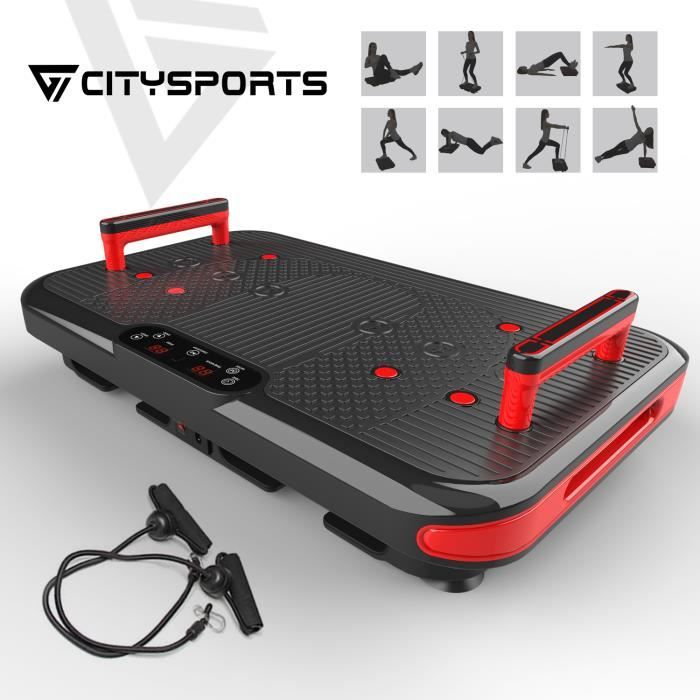 CITYSPORTS Plaque Vibrante Fitness CS-600 Plateforme Vibrante Bluetooth, 50 Vitesses Réglables + 2 Poignées Intégrées