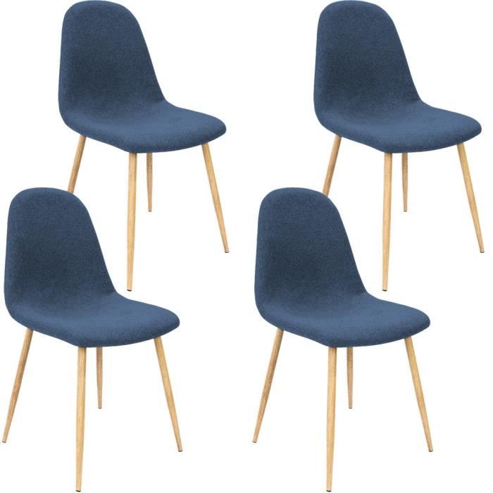 Lot de 4 Chaises Design avec revêtement en tissu - Bleu foncé - Tendance et moderne