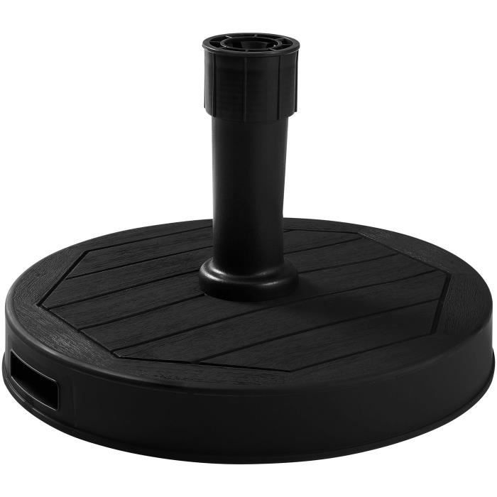 EDA Pied de parasol en béton avec décor bois - Ø48,5 x H31 cm - Gris foncé