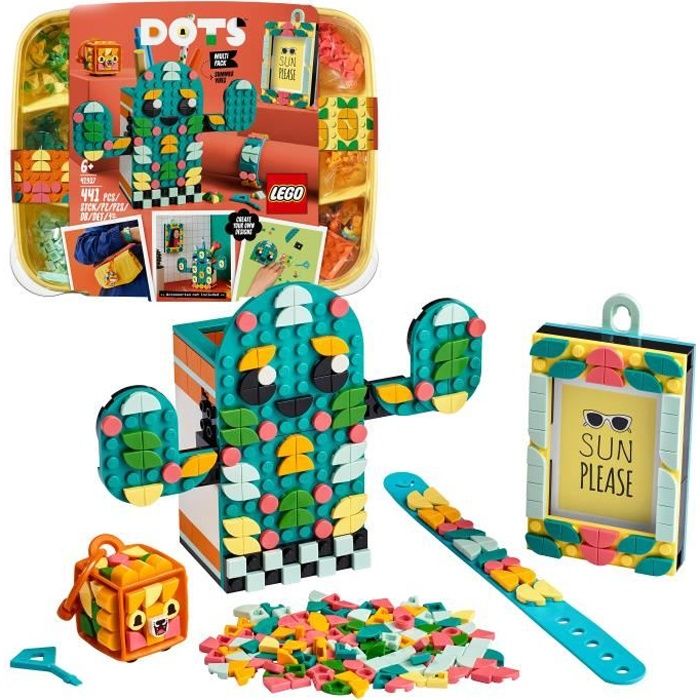 LEGO® 41937 DOTS Multi-pack ambiance estivale – Set 4-en-1 avec Bracelet, Cadre, Accessoire de Sac et Porte-crayon pour Enfants