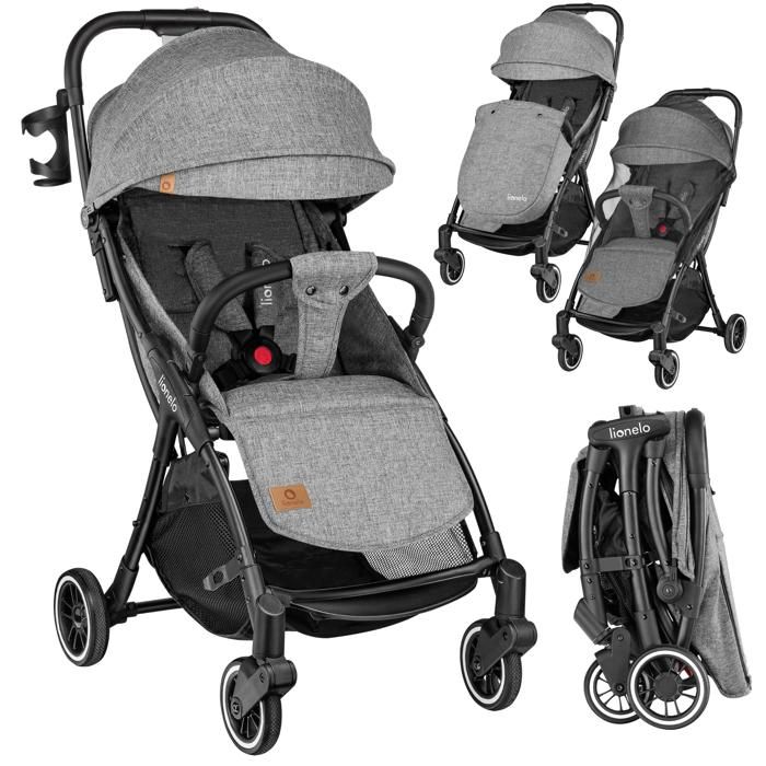 LIONELO Poussette compacte légère Julie One pliable avec accessoires - Gris