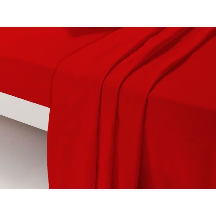 DP135 ROUGE DRAP PLAT UNIS 2 PLACES 240 cm X 300 cm 100 % Coton