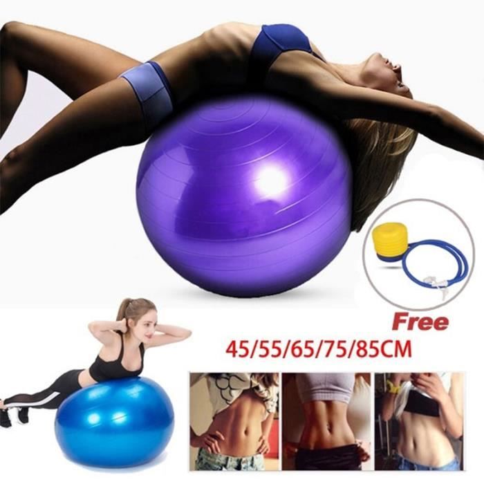 NEUFU Ballon de Gymnastique Avec Pompe Anti-éclatement épaissie PVC Fitness Balance Ball Violet 65cm