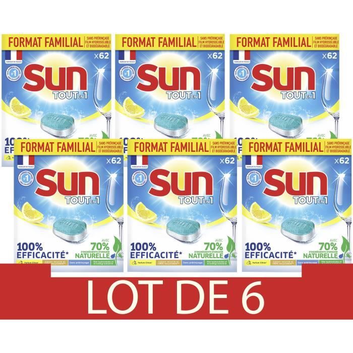 SUN 62 Tablettes Lave-Vaisselle Citron - Format familial - Lot de 6