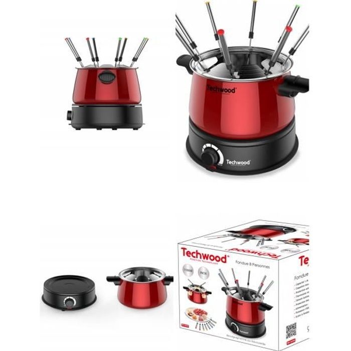 Appareil à Fondue 8 Personnes Rouge Contrôle de température réglable | 1500W Fond antidérapant Protection contre la surchauffe
