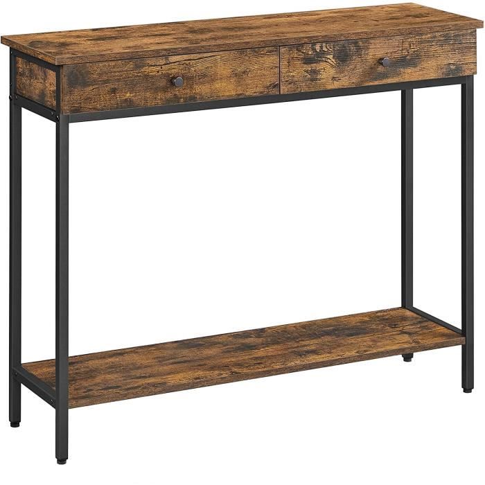 VASAGLE Table Console, Table d'Entrée,avec 2 Tiroirs, Cadre en Acier, Marron Rustique et Noir LNT015B01