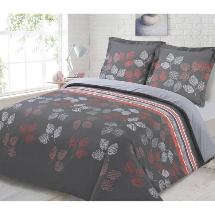 VISION Parure de couette CORALIE - 220 x 240 cm - Gris et corail