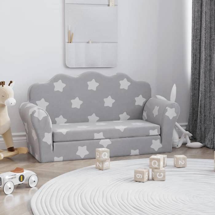 vidaXL Canapé-lit Enfant 2 Places Lit de Jour avec Dossier et Accoudoirs Lit dInvité pour Tout-petits Chambre Gris Clair 357058
