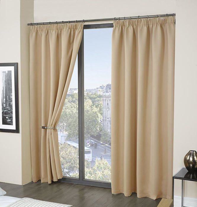 Paire De Rideaux Plissés Sur Mesure En Soie – Pincement Rouille/doré – 92x34