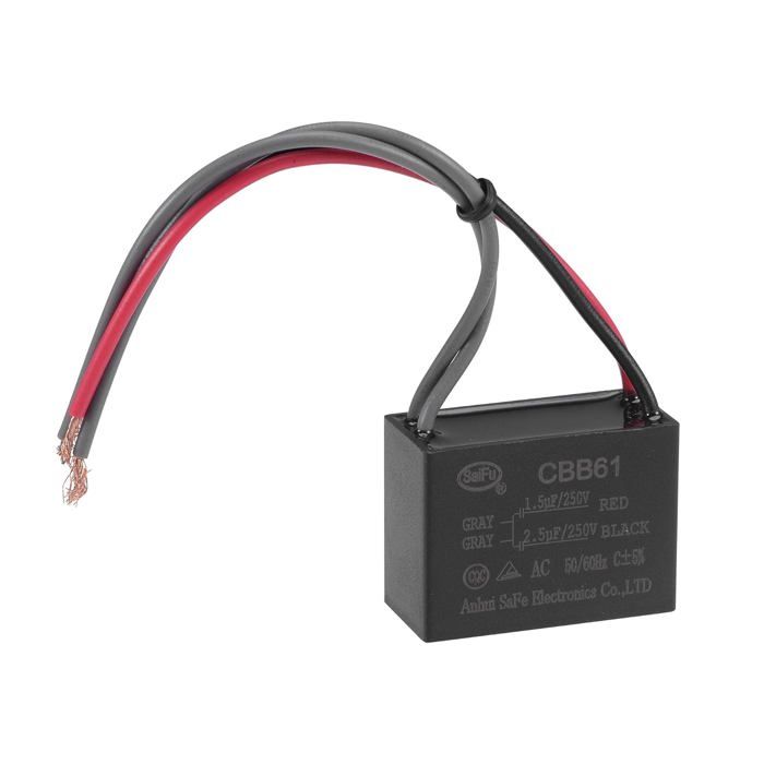 Condensateur CBB61 6uF 250V AC - 2 Fils, 47x29x18 Mm, Pour Ventilateur Plafond, Pompe, Moteur