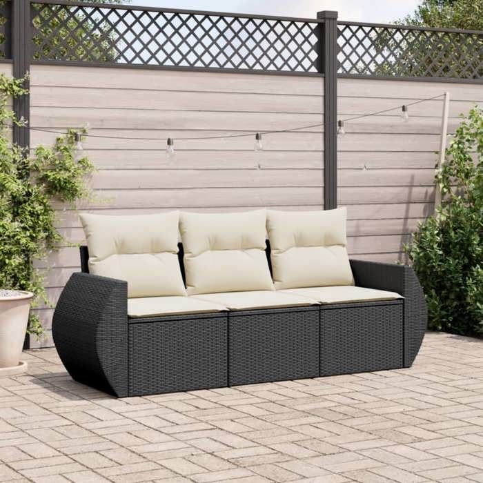 Salon Bas de Jardin/Meuble de jardin Vidaxl 3 pcs avec coussins noir résine tressée S64