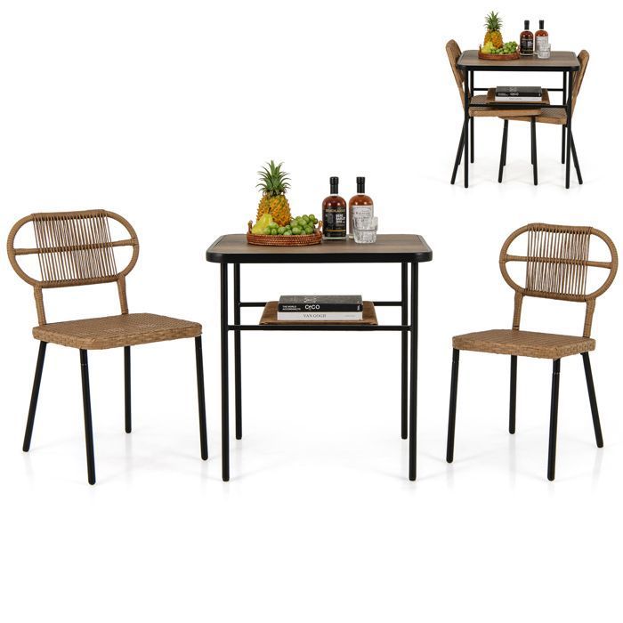 COSTWAY Ensemble 3 PCS Table de Jardin et 2 Chaises en Rotin Chaises Empilables de Différentes Tailles pour Intérieur Extérieur COSTWAY Ensemble 3 PCS Table de Jardin et 2 Chaises en Rotin Chaises Empilables de Différentes Tailles pour Intérieur Extérieur
