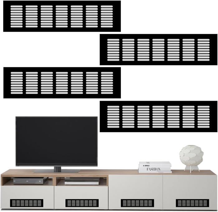Grille D'aeration,4 Pièces Alliage D'aluminium Grille De Ventilation Grille De Ventilation Rectangulaire Pour Armoire à Chaussures Armoire évier Cuisine Cuisinière Armoire Vitrine Argent (80X250mm